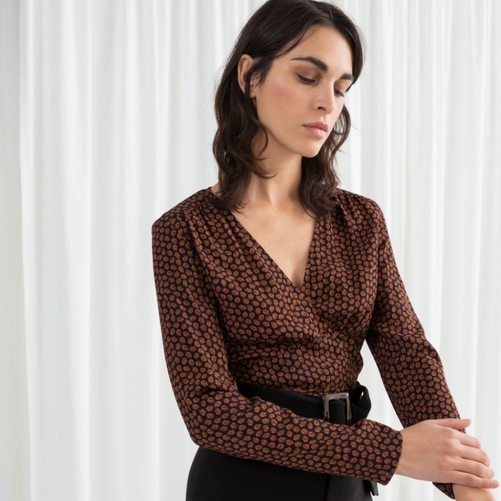 & Other Stories Squiggle Print Wrap Top